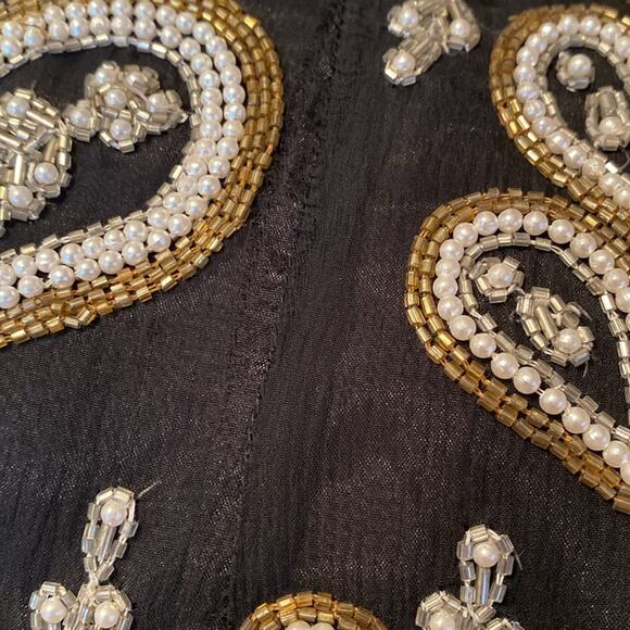 Carolyne Barton Nights Sequin Pearl Beaded Black Silk Lined Blouse size medium - Picture 7 of 13
